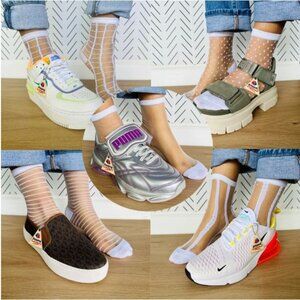 ⭐Women Socks 5 Pairs Transparent Silk Elastic Mesh  Multi design Ankle White New